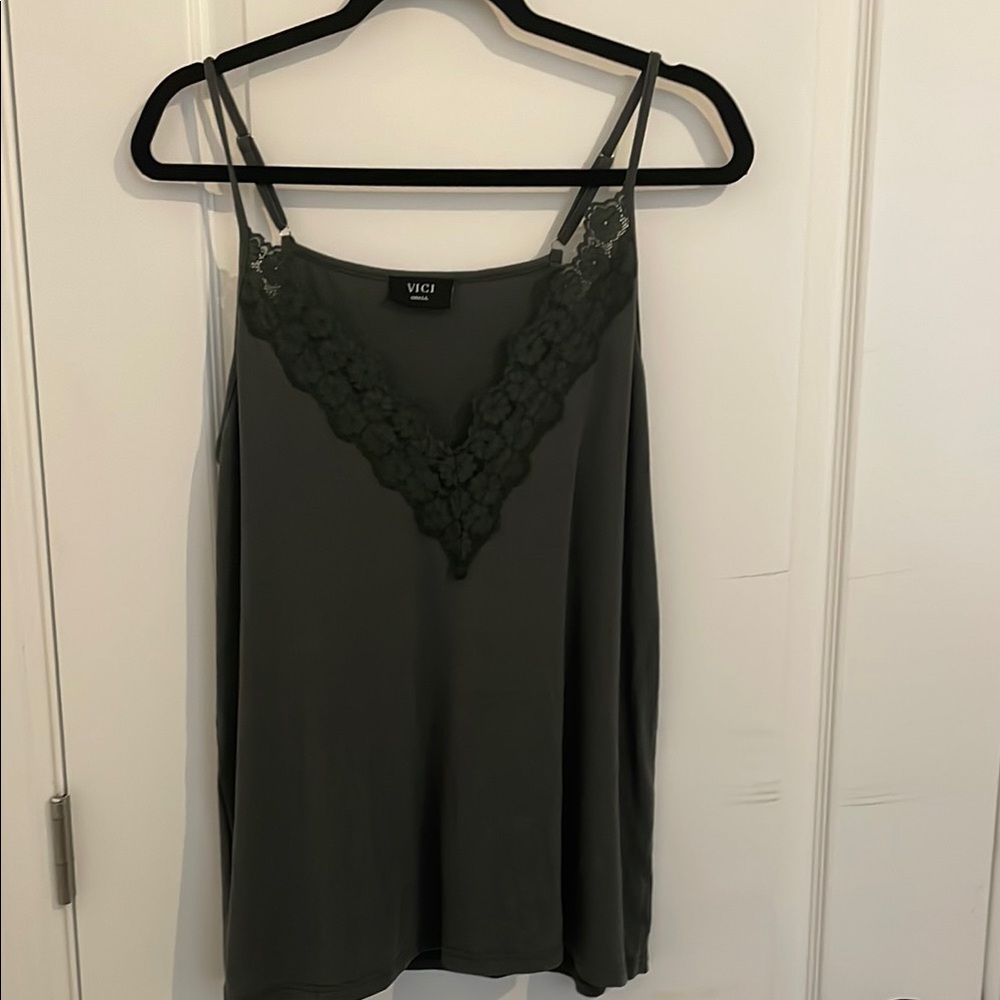 Vici Black Lace Relaxed Camisole Sleeveless Top